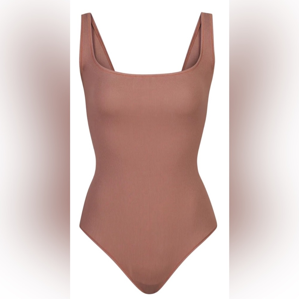 Skims Cotton Rib Bodysuit - rose clay (S)
